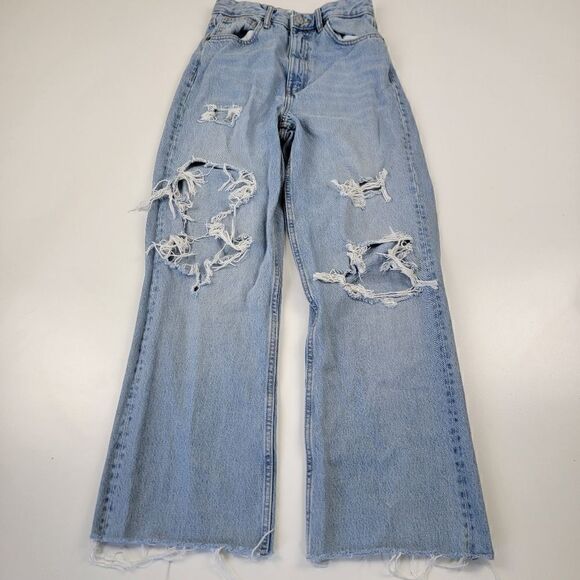 Zara Distressed High Waisted Light Wash Denim Jeans size 4 - Picture 3 of 12